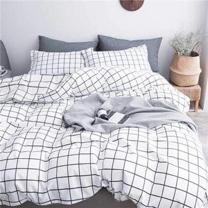 Queen Duvet Cover Set Grid, 90x90 Soft Bedding Cover, Luxury Cool Lightweight